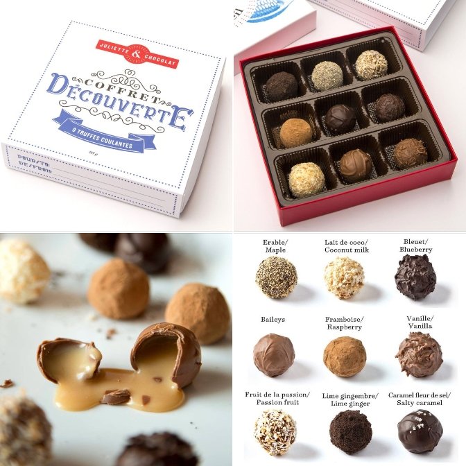 Boîte de dégustation de bonbons de chocolat maison Juliette & Chocolat - Atelier Balsam